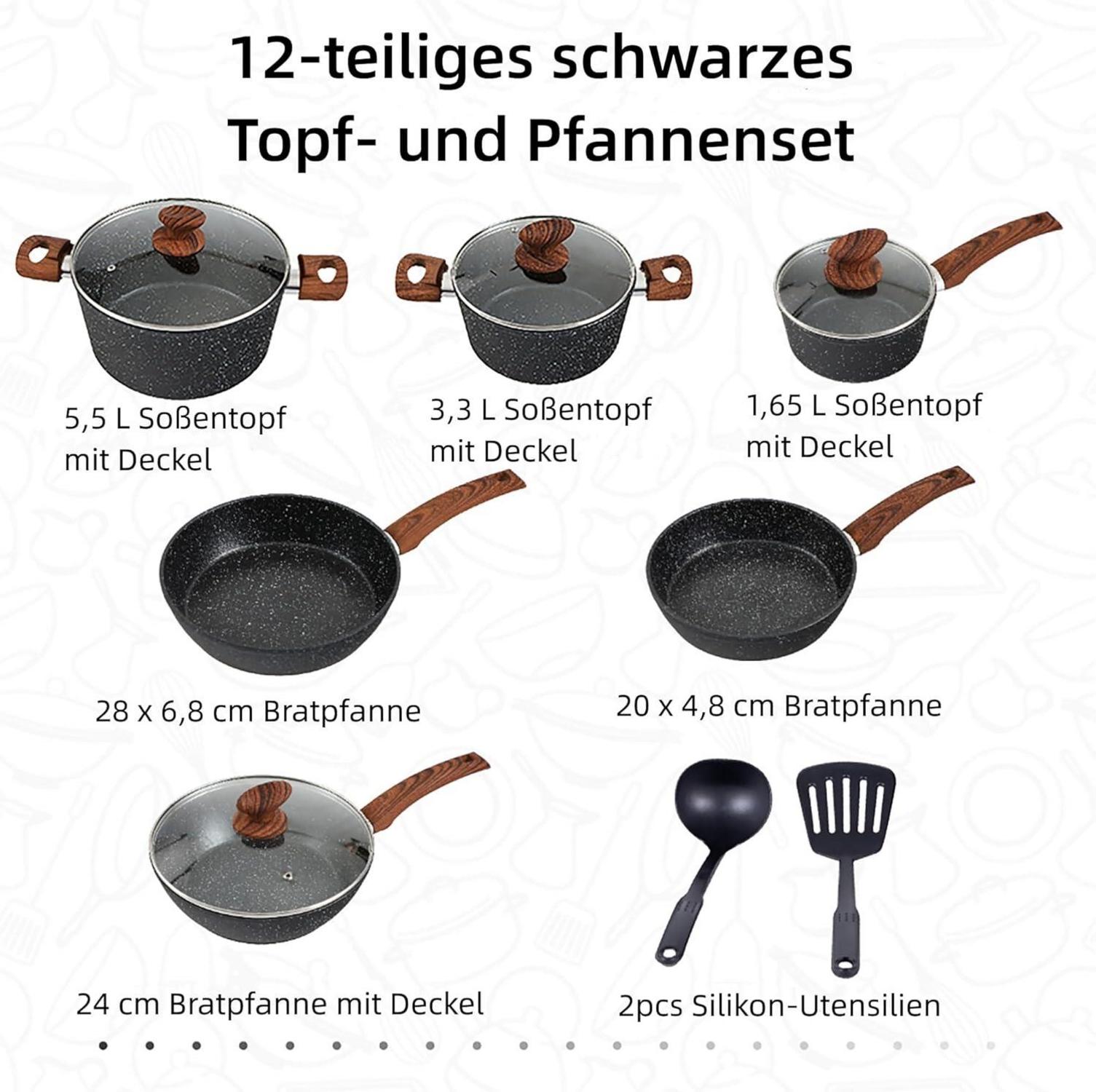 Induktions Kochgeschirr Set 12-teilig mit Deckel Antihaft Topf und