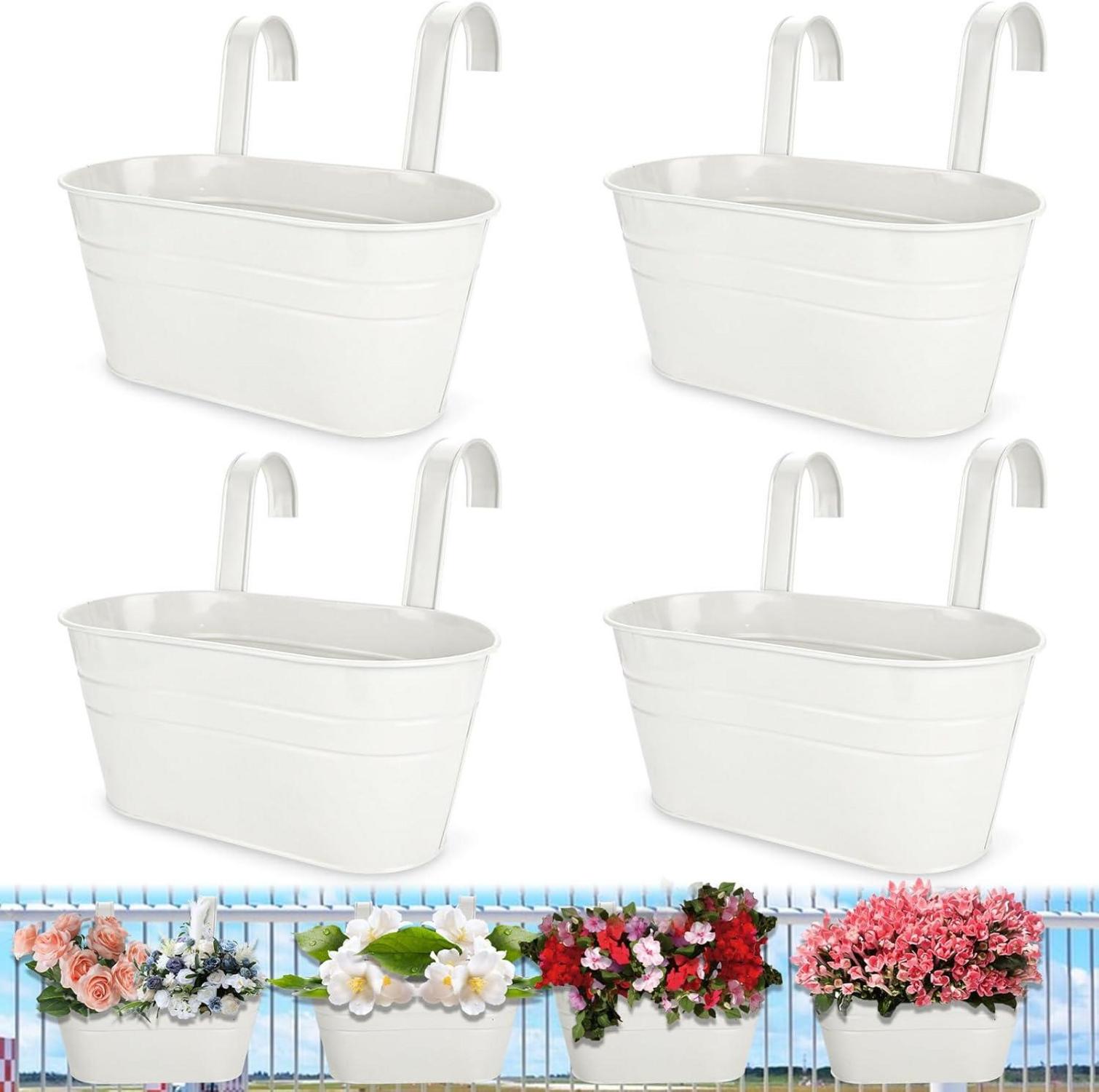 Hängender Metall Blumentopf 4er Set 27.5cm Weiß Drainage-Loch Garden