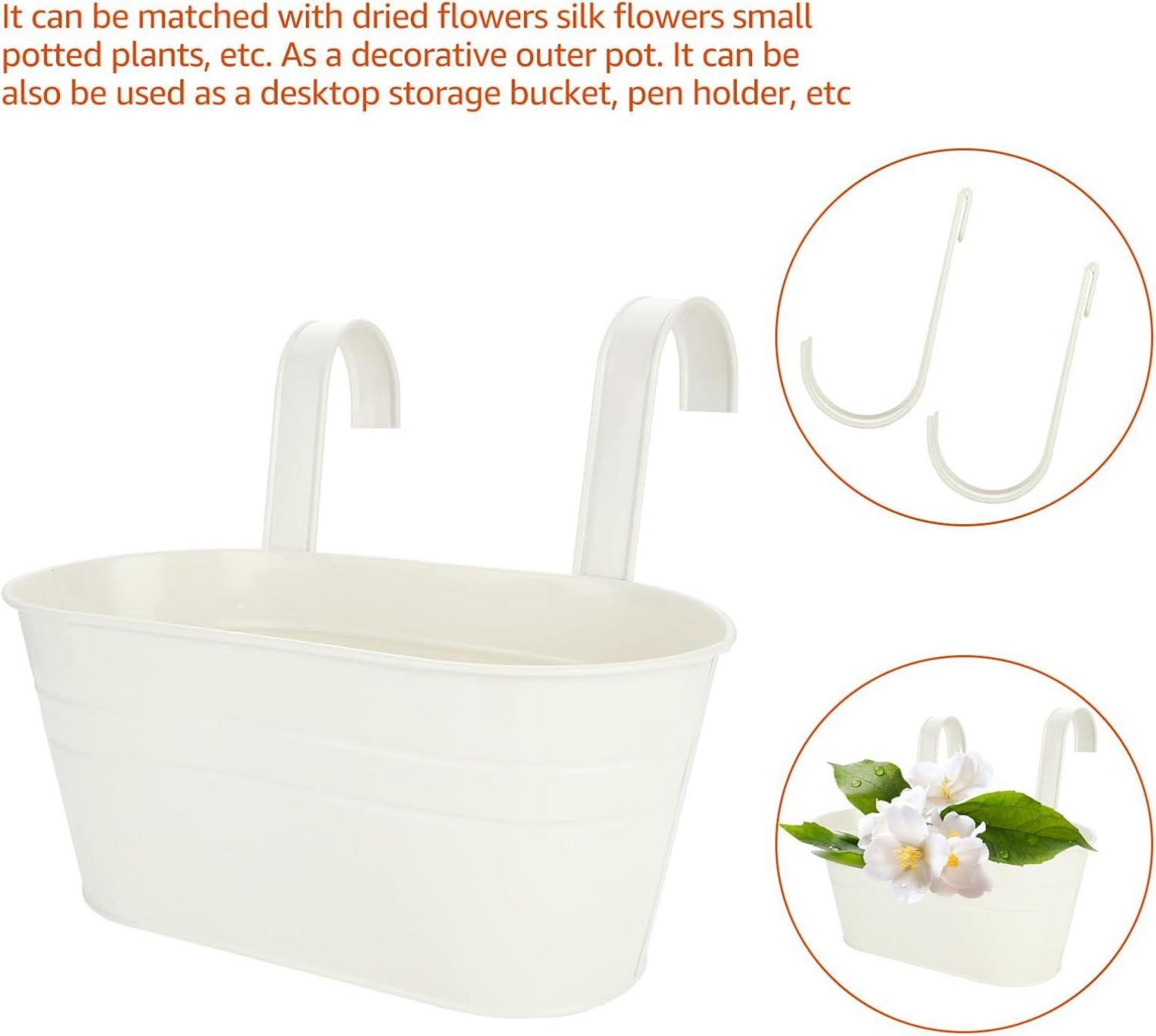 Hängender Metall Blumentopf 4er Set 27.5cm Weiß Drainage-Loch Garden