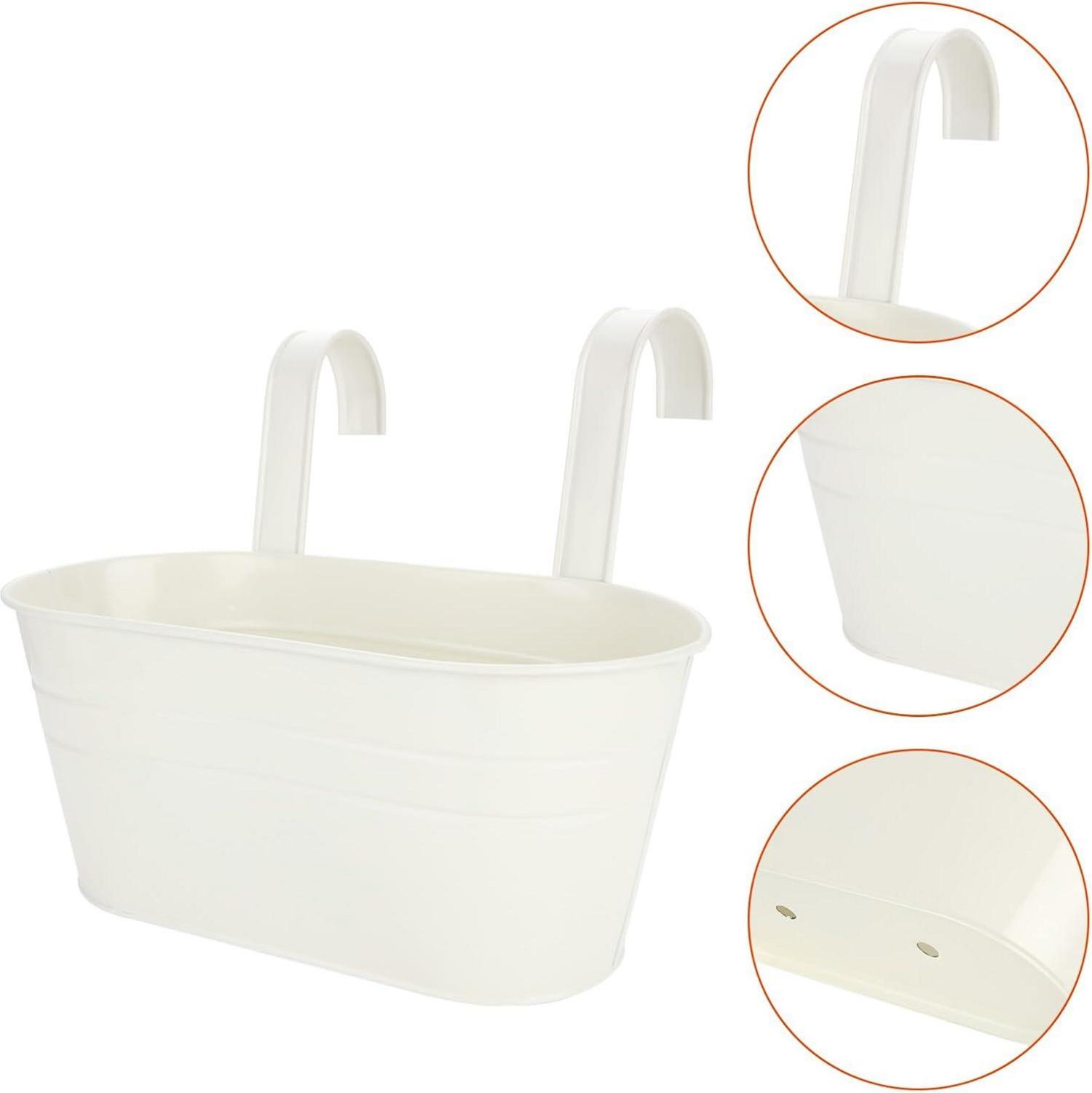 Blumentopf Hängend 4er Set Metall Weiß 27.5cm Drainage Balkon Zaun