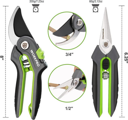 WORKPRO Gartenschere Set 2-tlg SK5 Bypass Astschere Ernteschere 210mm 160mm