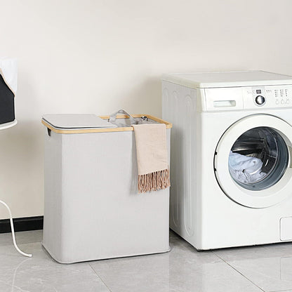 Großer Wäschekorb mit Deckel 2 Fächer 140L Hellgrau