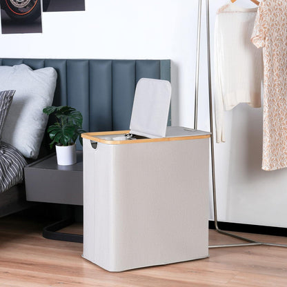 Großer Wäschekorb 140L mit Deckel und 2 Fächern, abnehmbare Wäschesäcke