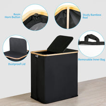 140L Wäschekorb mit Deckel 2 Fächer Schwarz Leinen