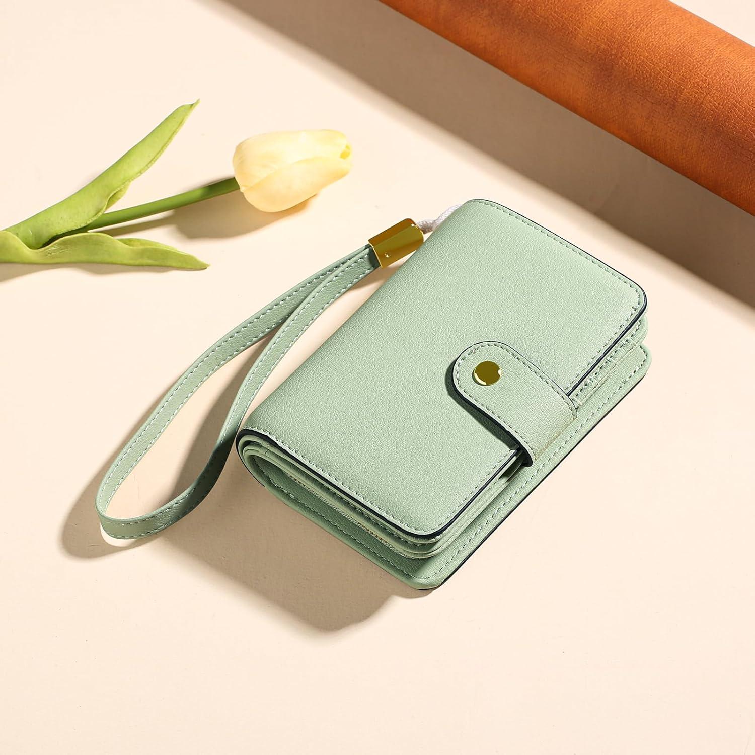 Damen Portemonnaie RFID-Schutz Zipper Münzfach Grün Vegan-leder