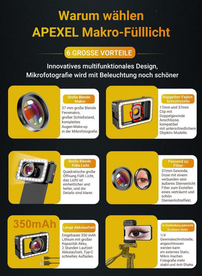15x Makro-Objektiv mit LED-Fülllicht, 3-in-1