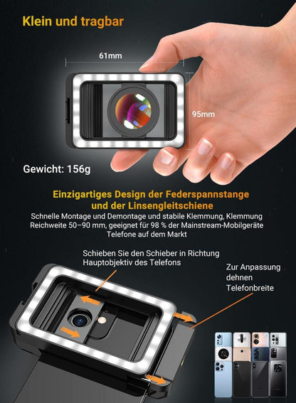 15x Makro Handy-Kamera-Objektiv LED-Fülllicht 17-mm Adapter