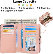 Damen Portemonnaie Geldbörse Zipper RFID Rosa Vegan Leder