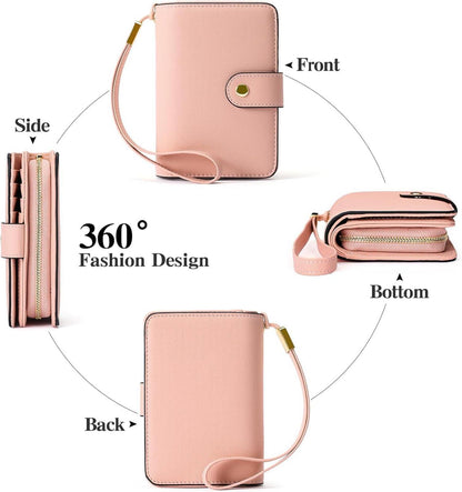 Damen Portemonnaie Geldbörse RFID Zipper Münzfach Rosa Vegan-leder