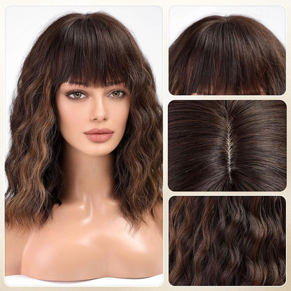 Brünette Bob Perücke mit Blond Highlights – Kurz & Charmant