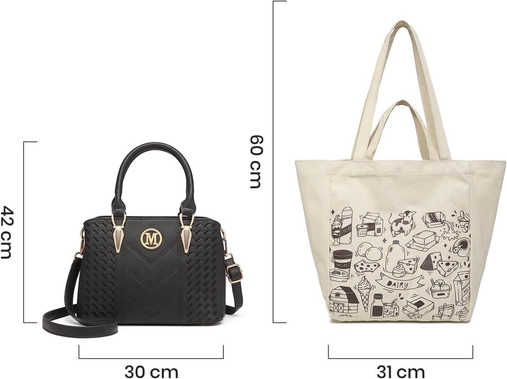 Miss Lulu Damen Handtasche Beige Mittelgroß Set mit Shopper