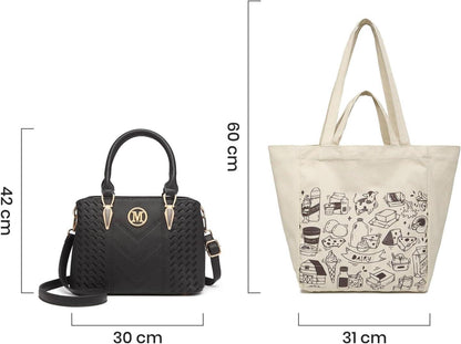 Miss Lulu Damen Handtasche Beige Mittelgroß Set mit Shopper
