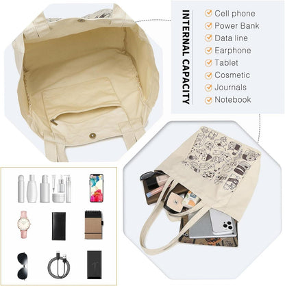 Damen Handtasche Set PU Leder Mittelgroß Beige Shopper