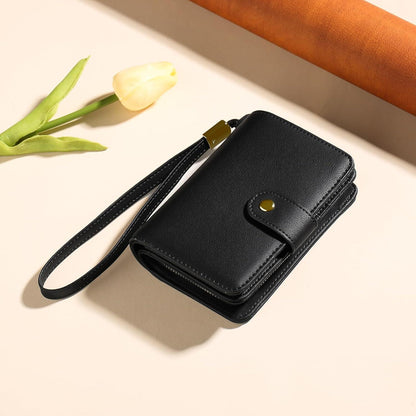 Damen Portemonnaie RFID Schutz Münzfach Zipper Schwarz