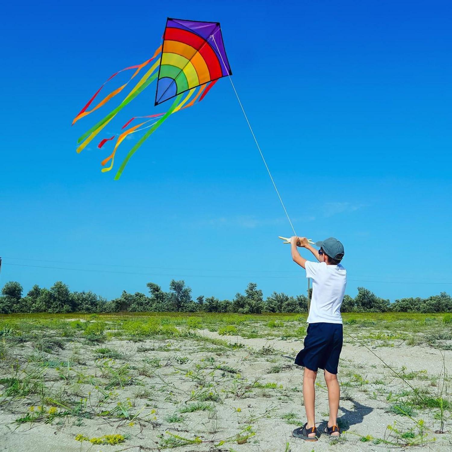 Kinder Drachen Regenbogen Einleiner Flugdrachen 64x75cm 100m Schnur