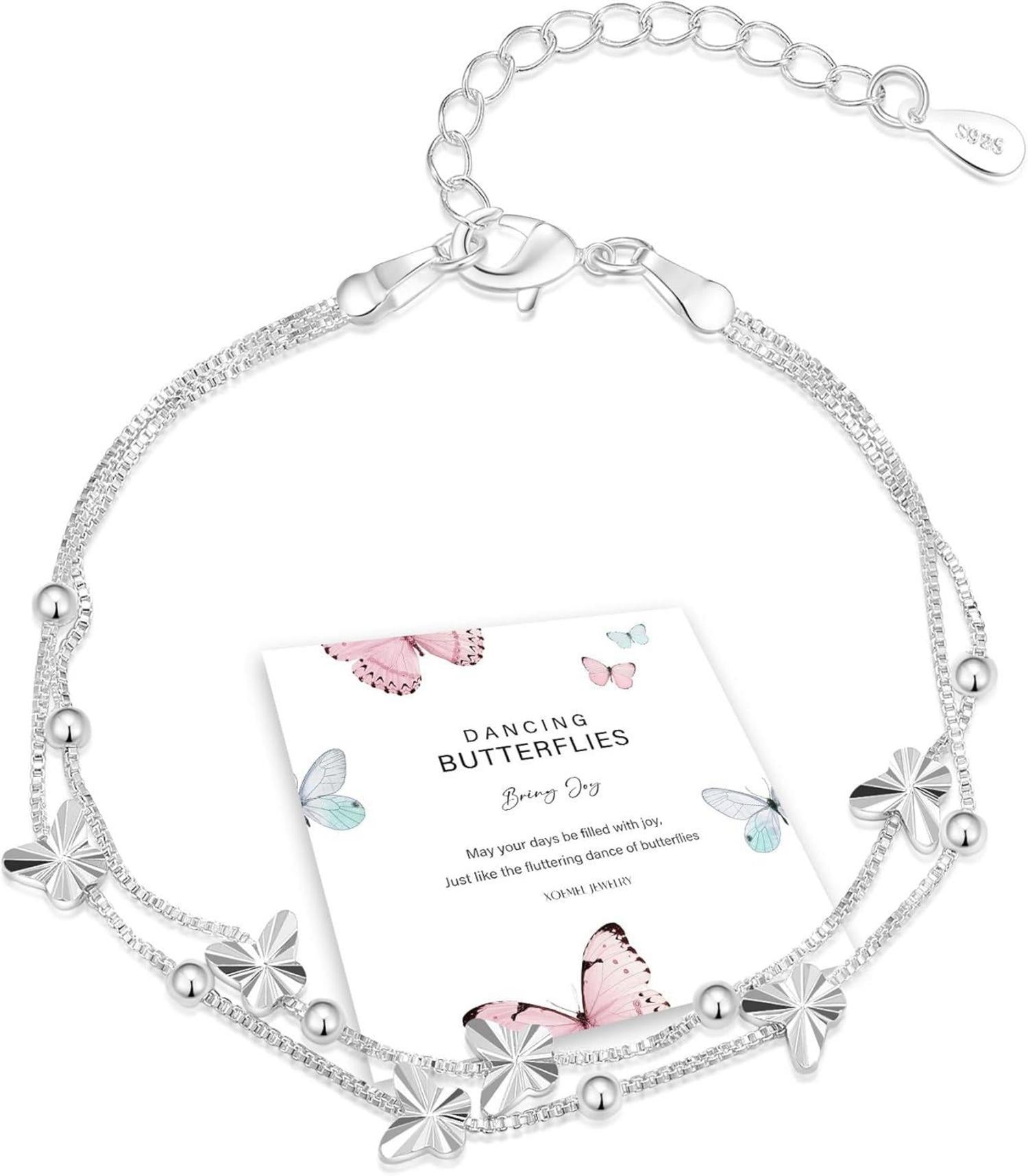 Damen Armband Silber 925 Schmetterlinge Rosegold Perlen Layered