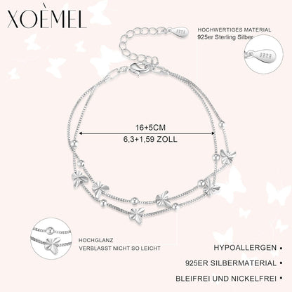 XOEMEL Armband Damen Silber 925 Schmetterling Rosegold Perlen Layered Freundschaftsgeschenke