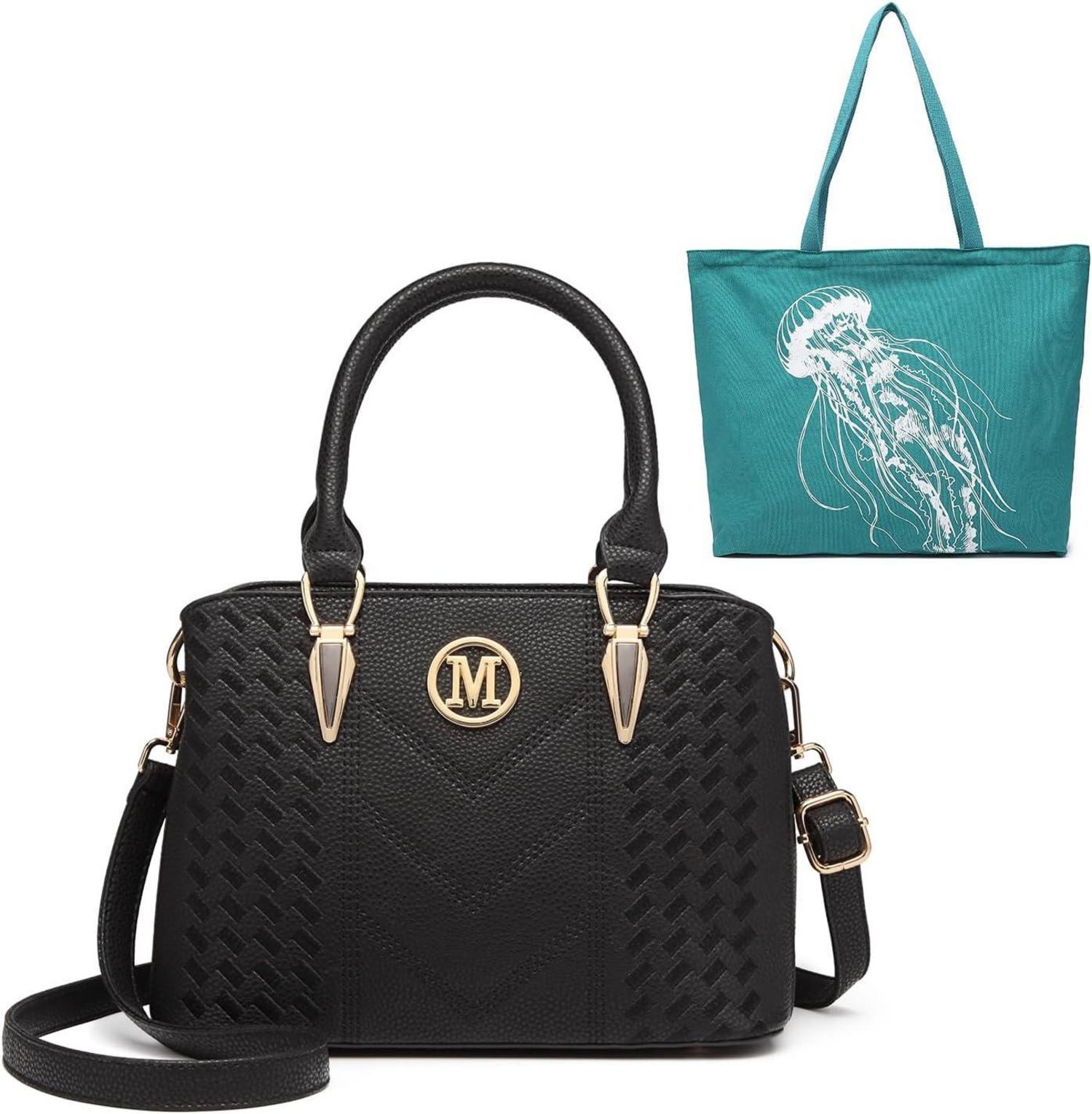 Schwarzes PU-Leder Damen Handtaschen Set ideal für Büro und Freizeit