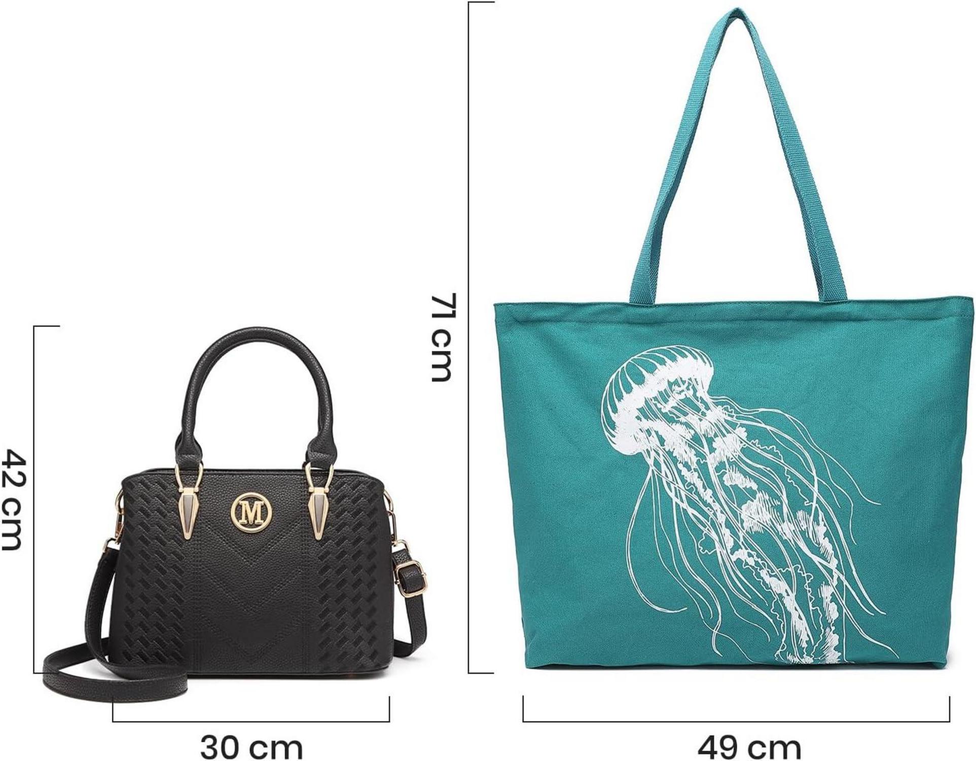 Miss Lulu Damen Handtasche Set Schwarz PU-Leder