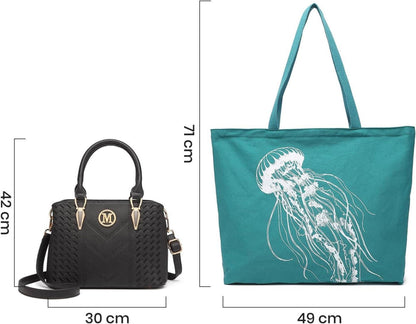 Miss Lulu Damen Handtasche Set Schwarz PU-Leder