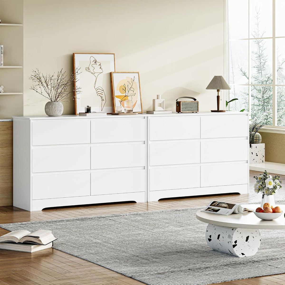 Weiße Kommode mit 6 Schubladen – 120cm Sideboard für Schlafzimmer