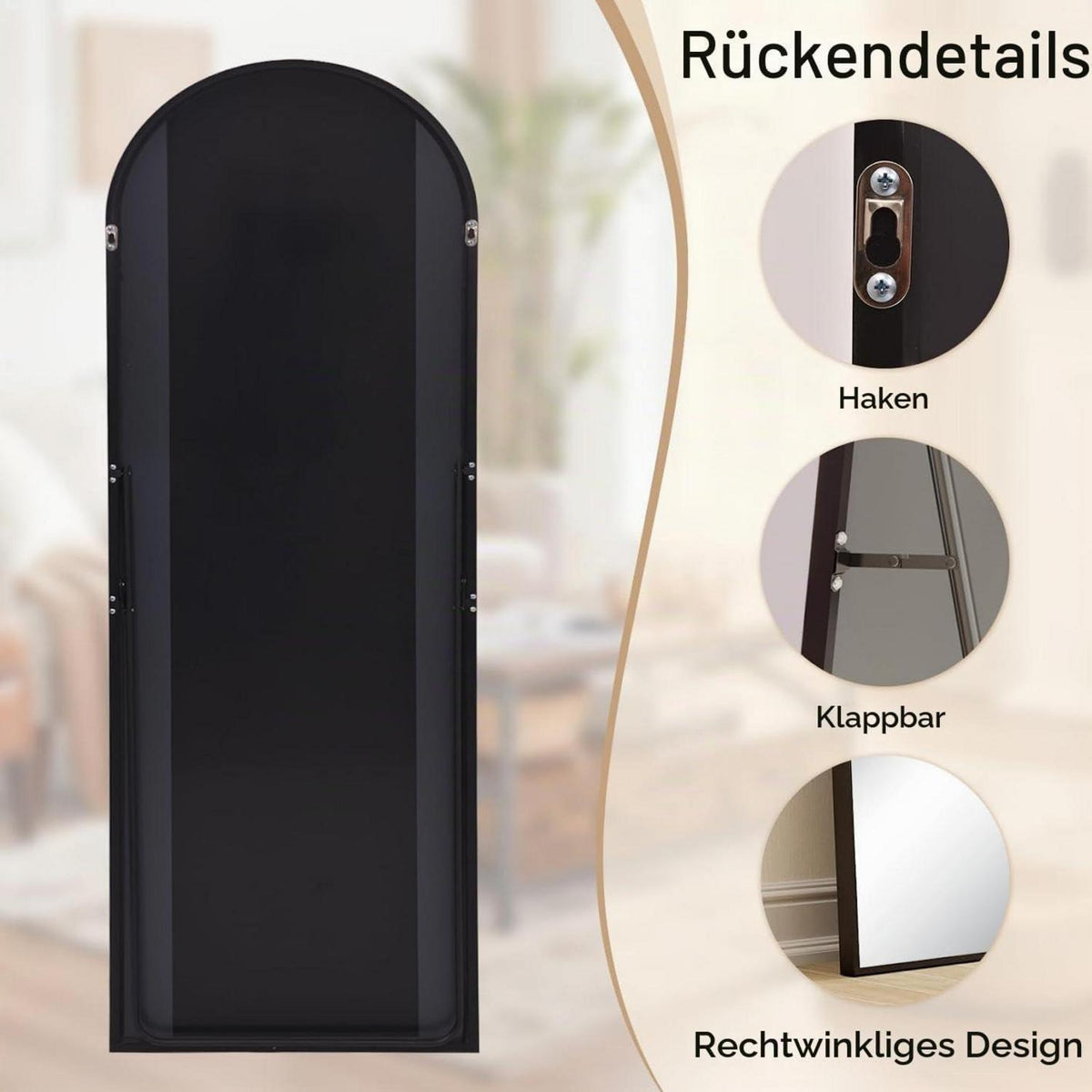 Ganzkörperspiegel Bogen Schwarz – 180x76cm, Stand- & Wandspiegel