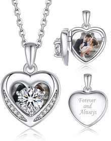 Herz Halskette Damen mit Fotoanpassung, Moissanite Anhänger 925 Silber