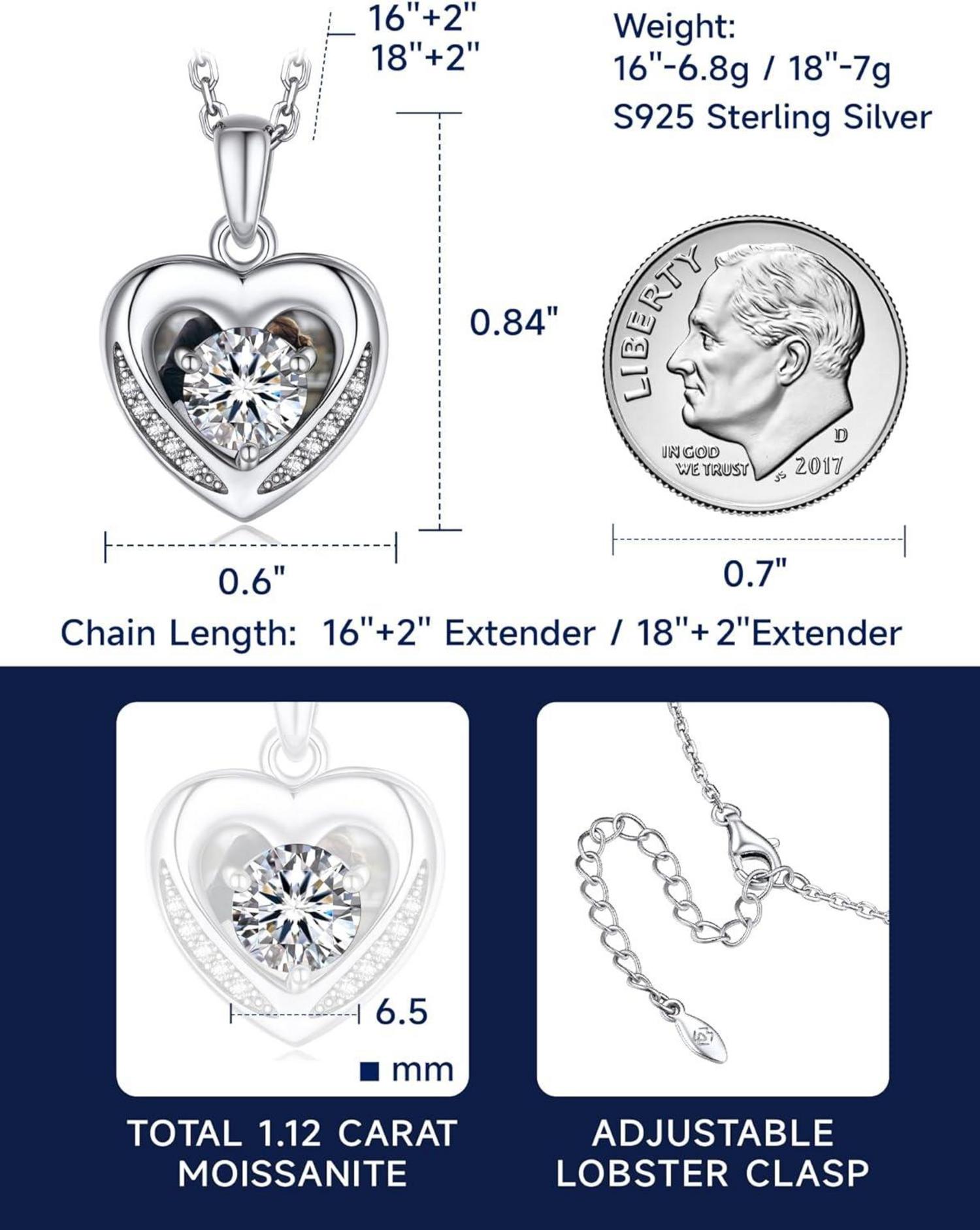 Herzhalskette Damen 1 Karat Moissanit Silber 925 Anhänger Geschenkbox