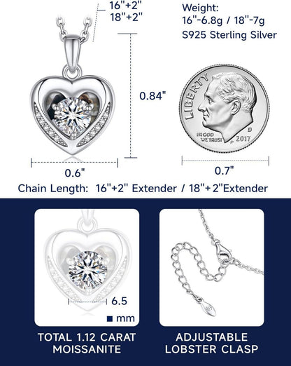 Herzhalskette Damen 1 Karat Moissanit Silber 925 Anhänger Geschenkbox
