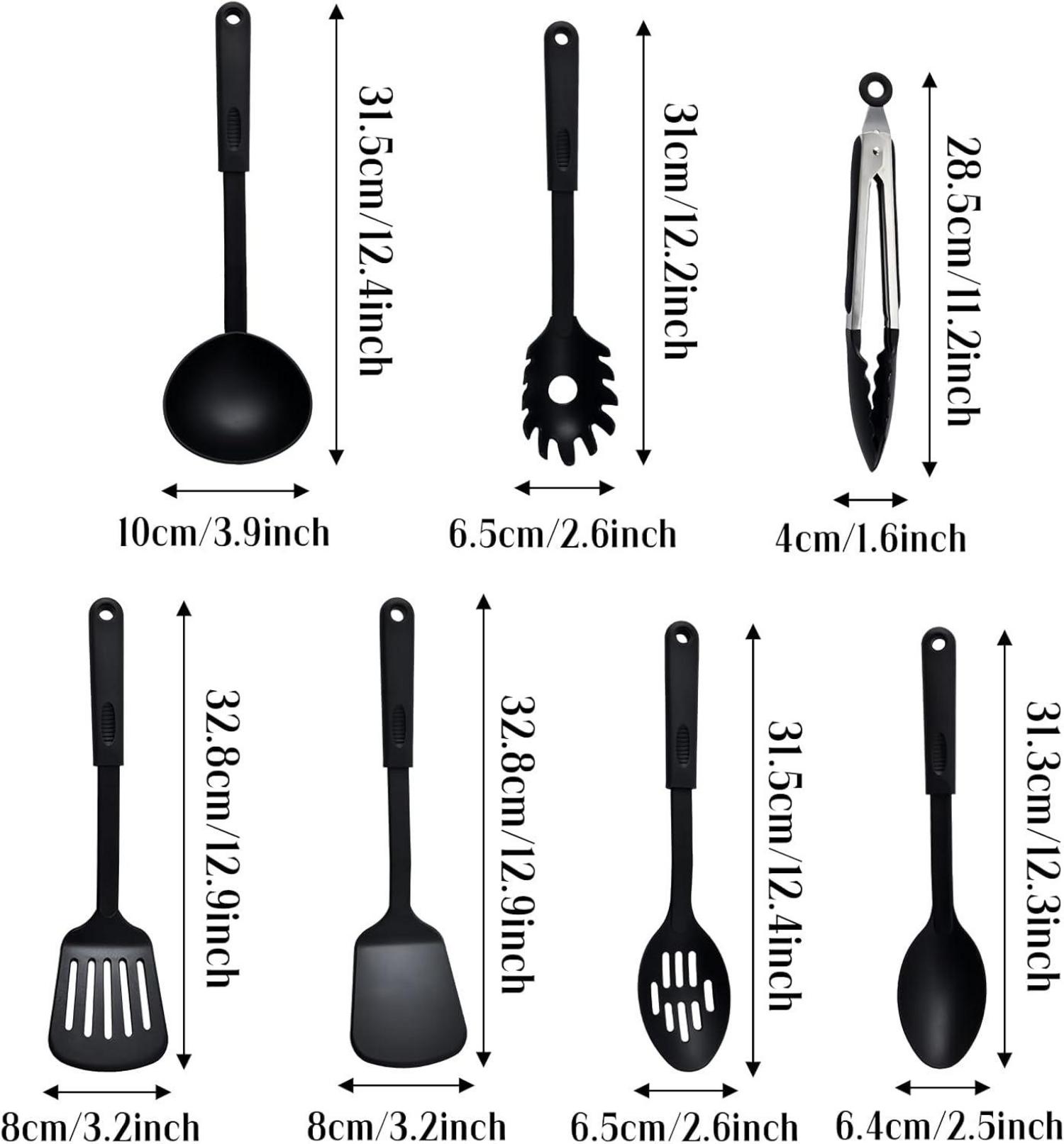 Küchenhelfer Set Nylon 7-teilig Spülmaschinenfest Antihaft Schwarz