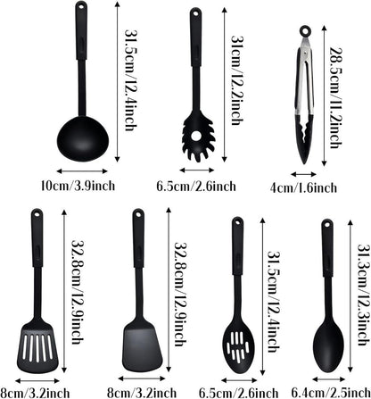 Küchenhelfer Set Nylon 7-teilig Spülmaschinenfest Antihaft Schwarz