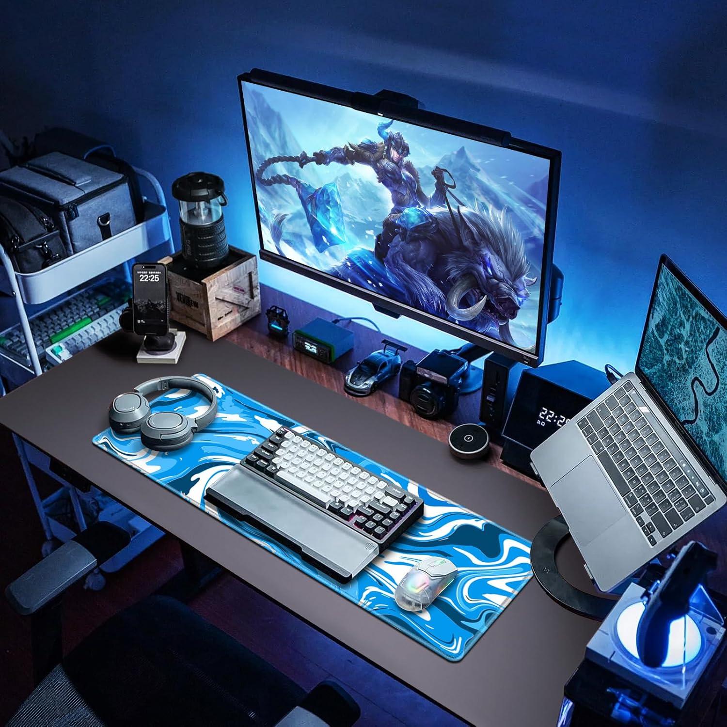 Gaming Mauspad XL 800x300mm Art Fluid groß Vernähte Kanten wasserdicht