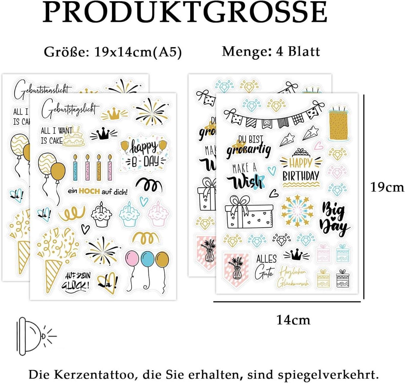 Kerzentattoos Geburtstag Wasserschiebefolie Kerzen 4er Set