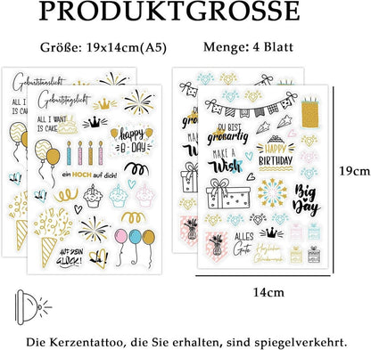 Kerzentattoos Geburtstag Wasserschiebefolie Kerzen 4er Set
