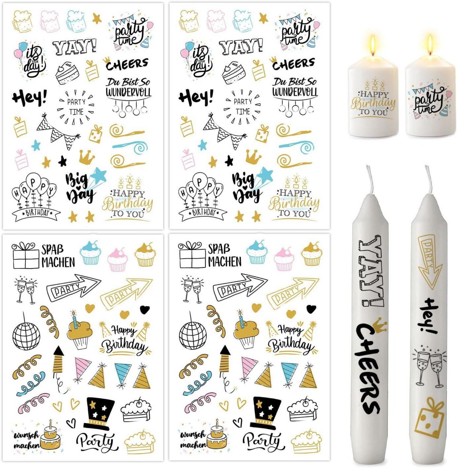 Kerzentattoos Happy Birthday 4er Set A5 für DIY Geschenke