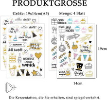 Kerzentattoos Geburtstag 4er Set A5 für DIY Geschenke