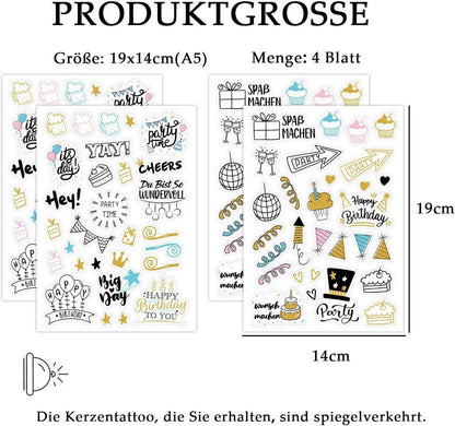 Kerzentattoos Geburtstag Wasserschiebefolie für DIY