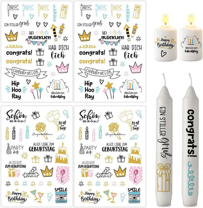 Kerzentattoos 4er Set A5 Geburtstag DIY Geschenk Happy Birthday