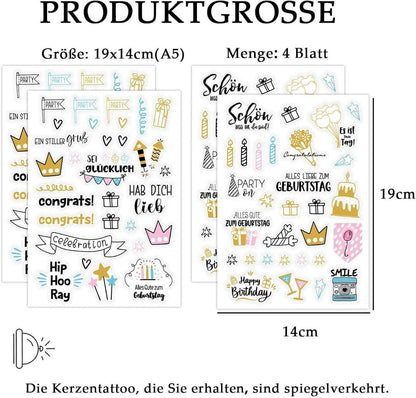 Kerzentattoos Geburtstag DIY Geschenk Wasserschiebefolie A5