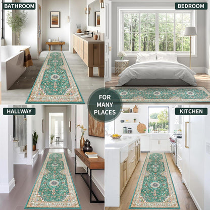 Teppich Läufer 60x240cm Grün Modern Rutschfest Waschbar Luxuriös