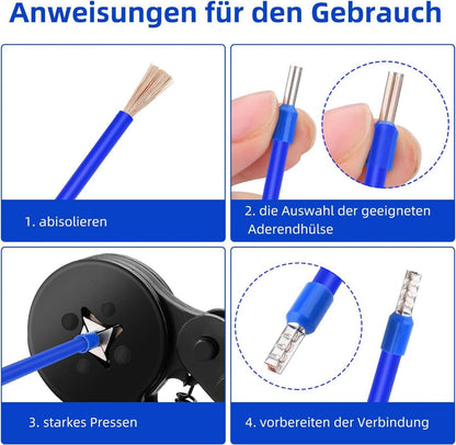 Aderendhülsen Crimpzangensatz mit 1800 Aderendhülsen, Ratschenzange