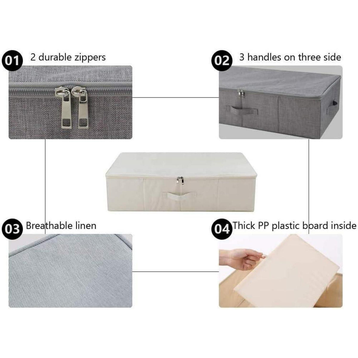Faltbare Aufbewahrungsboxen für unter das Bett, 3 Stück, Beige