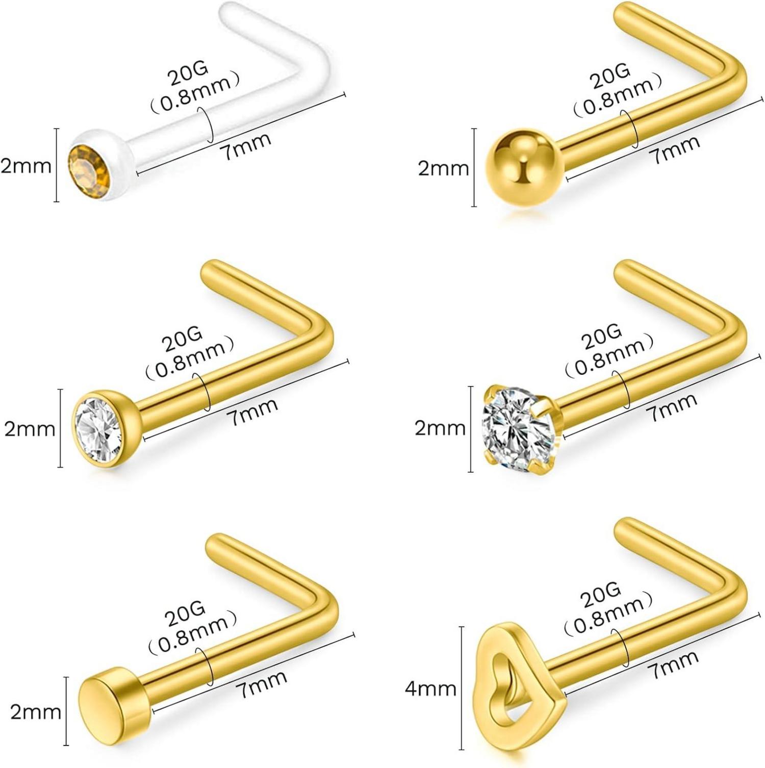 NIUSIMAN Nasenpiercing Set 20G Chirurgenstahl Kristall Ring