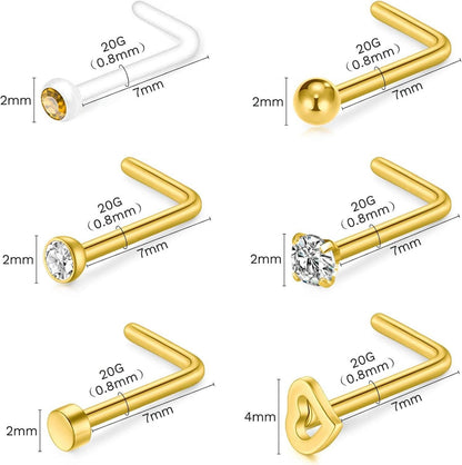 NIUSIMAN Nasenpiercing Set 20G Chirurgenstahl Kristall Ring