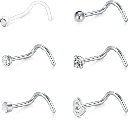 Nasenpiercing Set Kristall Gold Silber 20G 18G 8 Stück