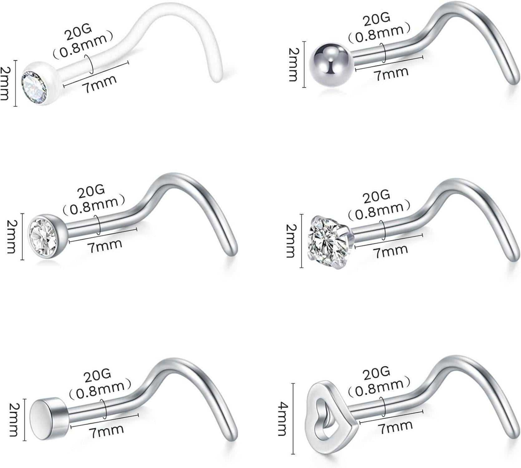 8er Nasenpiercing Set 20G 18G Chirurgenstahl Kristall Gold