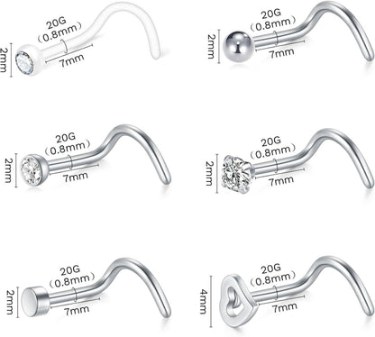 8er Nasenpiercing Set 20G 18G Chirurgenstahl Kristall Gold