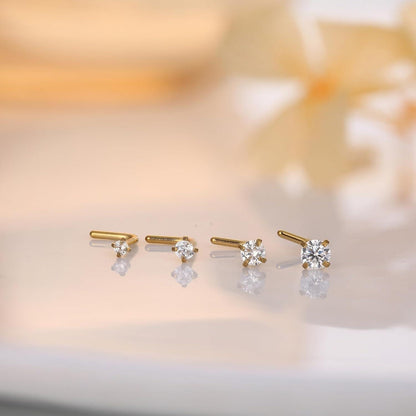Nasenpiercing 4er Set 14K Gold Chirurgenstahl Zirkonia L-Form Schraube 1,5-3mm