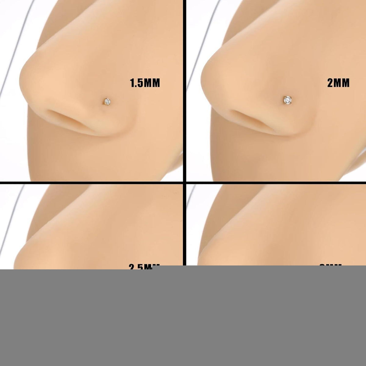 Nasenpiercing Set 4 Stück 14K Gold Zirkonia L-Form Schraube Knochen