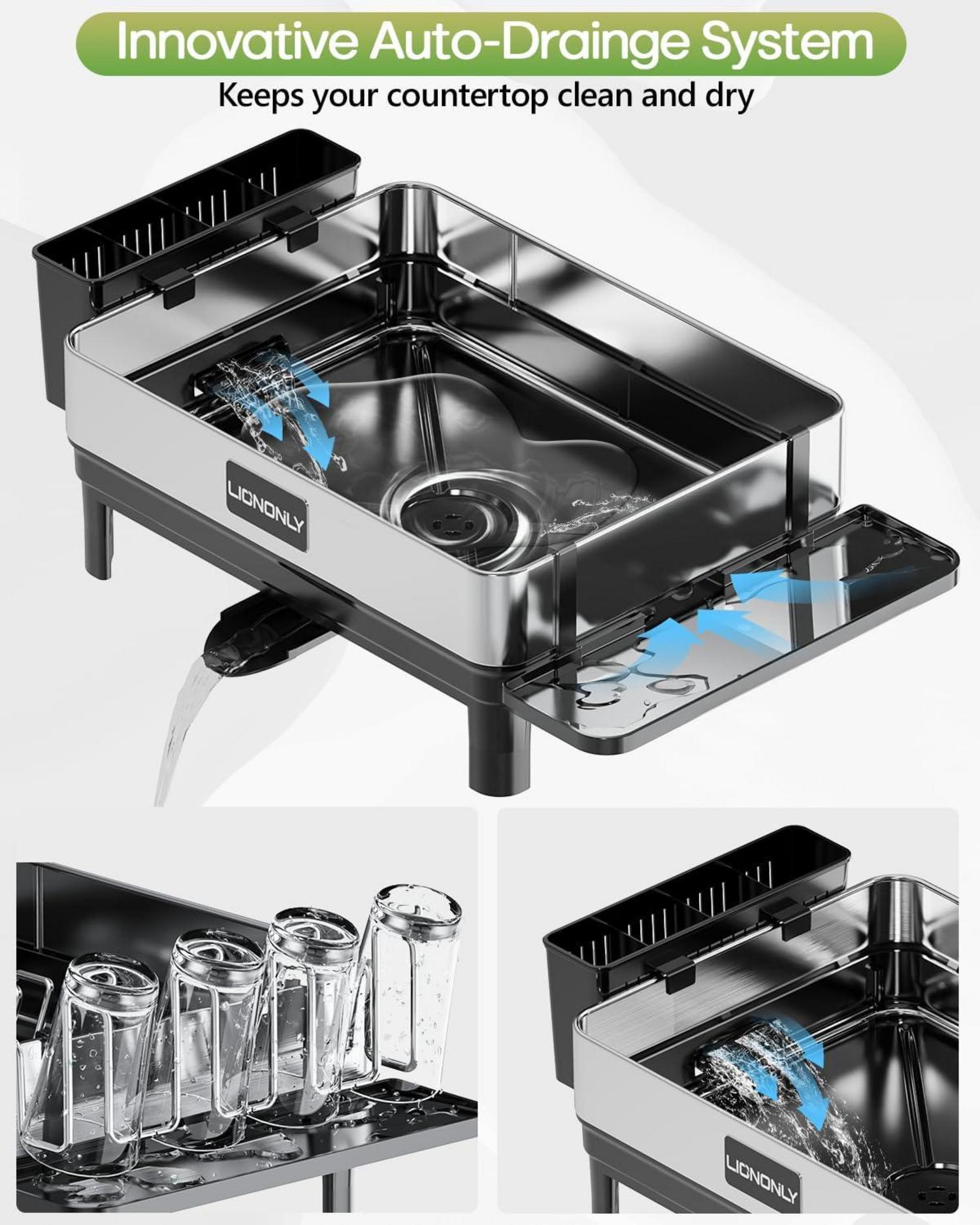 LIONONLY Geschirrabtropfgestell Edelstahl Premium Utensilienhalter Becherhalter